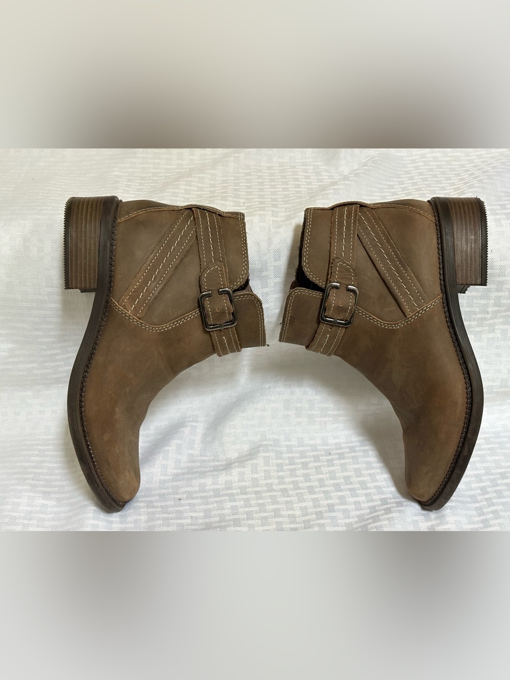 Clarks Brown Suede Ankle Booties with Buckle Detail